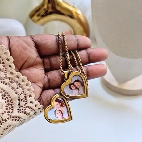 Collana Cuore Apribile Acciaio Oro - Foto a colori e Dedica gioiello personalizzato - Yennyslau Store