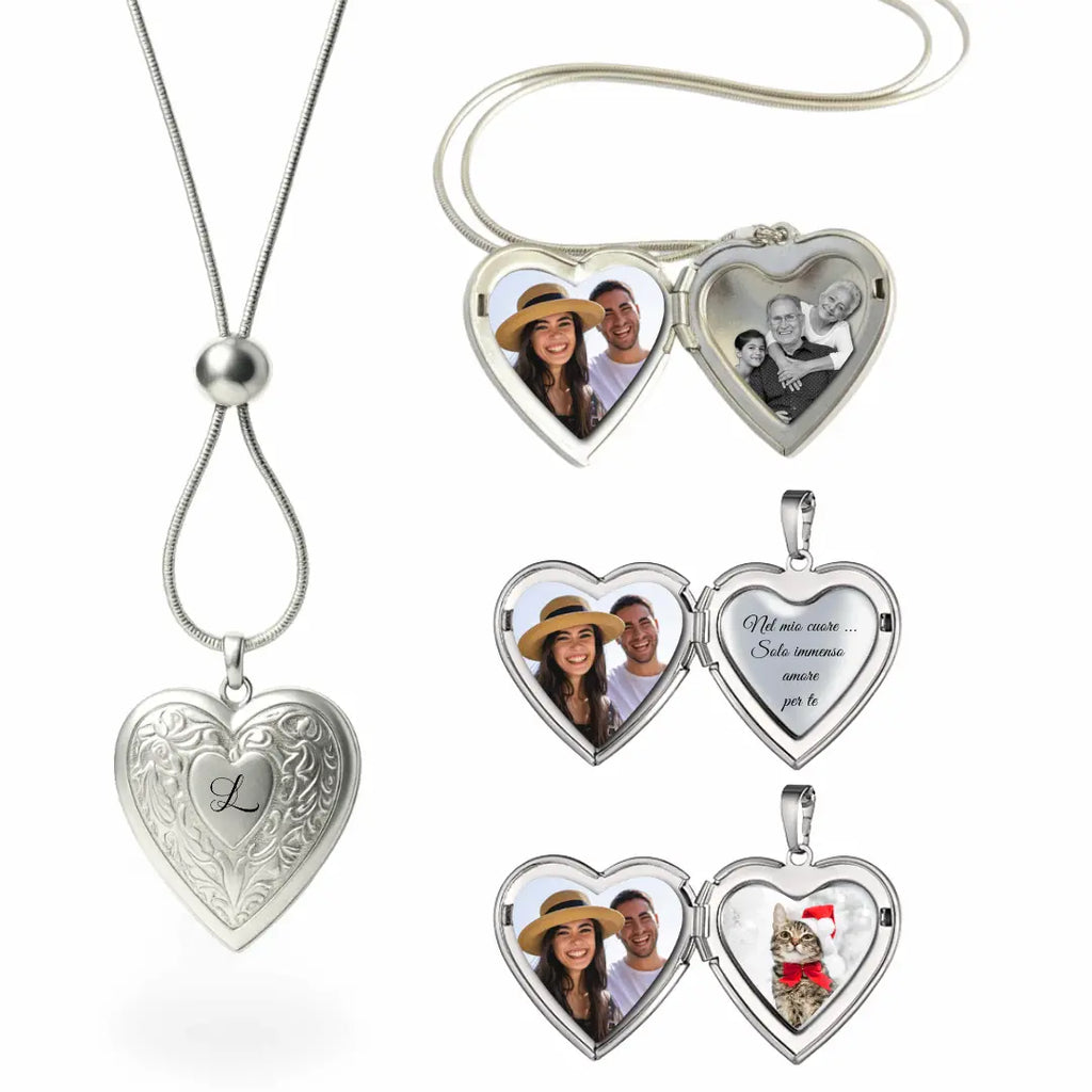 collana in acciaio inox colore argento personalizzata con foto, dedica, foto incisa. Regalo personalizzato per donna, elegante e per ogni occasione.Festa della Mamma, compleanno, anivversario, San Valentino, Natale