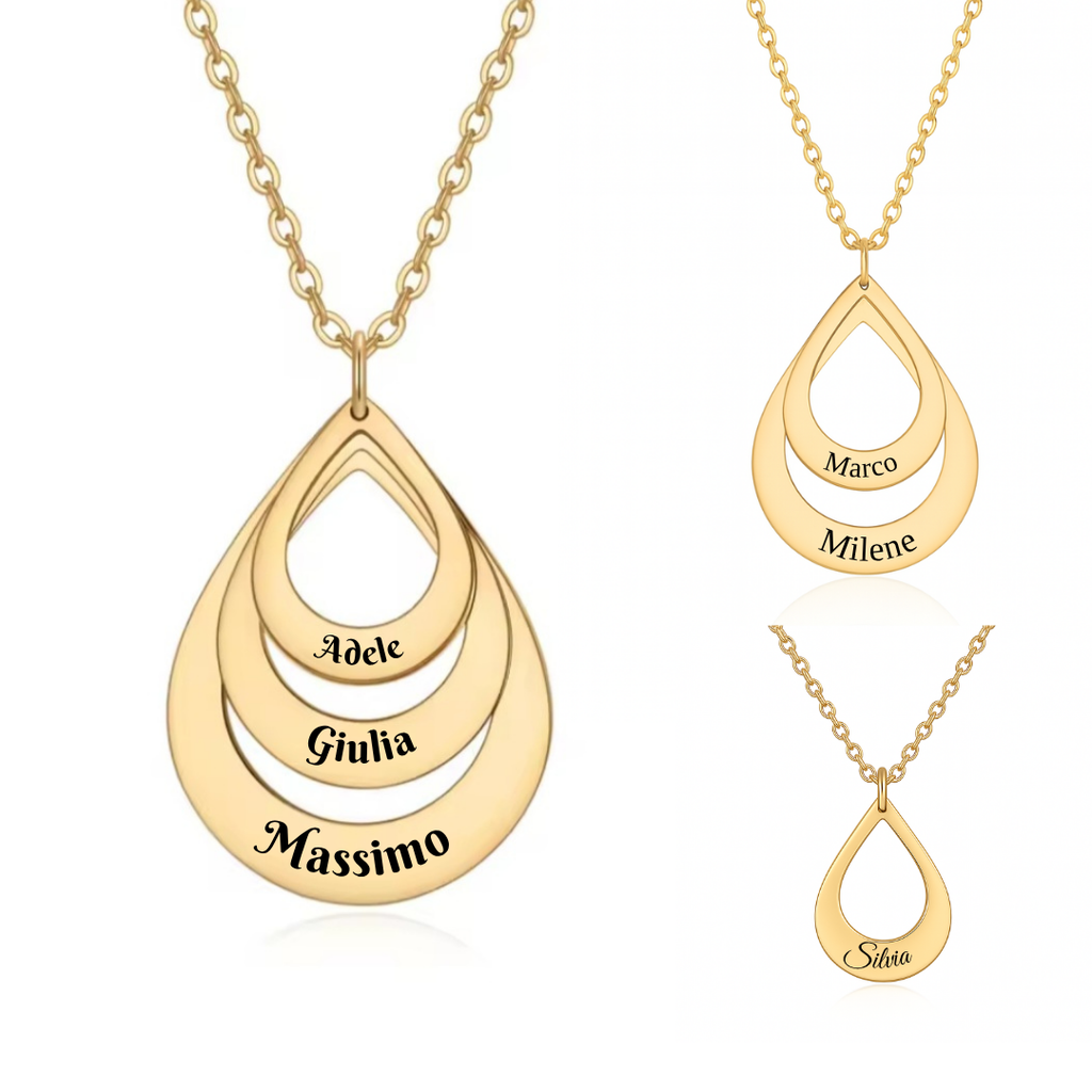 collana in acciaio inox colore oro stile goccia personalizzata con nome. Regalo personalizzato per donna per ogni occasione. Compleanno, Festa della Mamma, Anniversario, Natale.