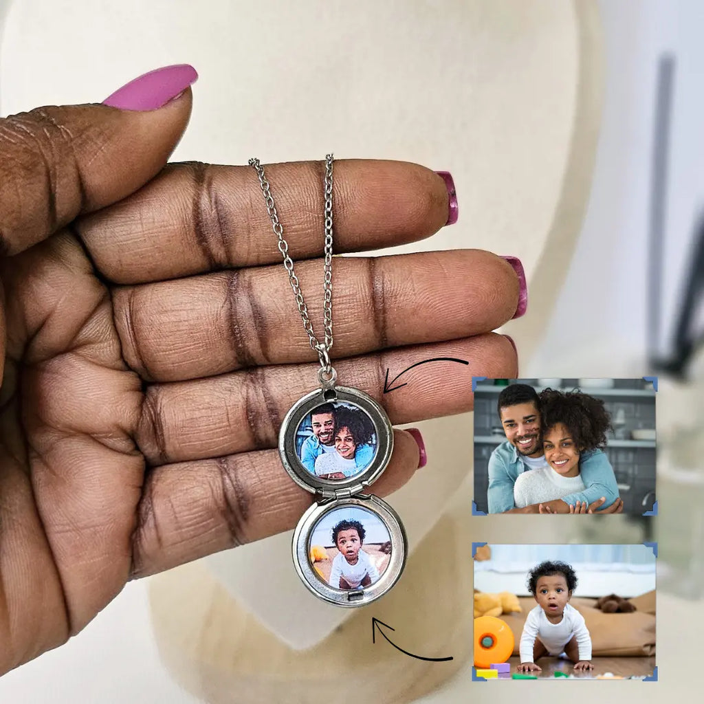 collana in acciaio inox color argento persoanlizzata con foto. Regalo elegante per donna per qualsiasi occasione. Festa della Mamma, Natale.