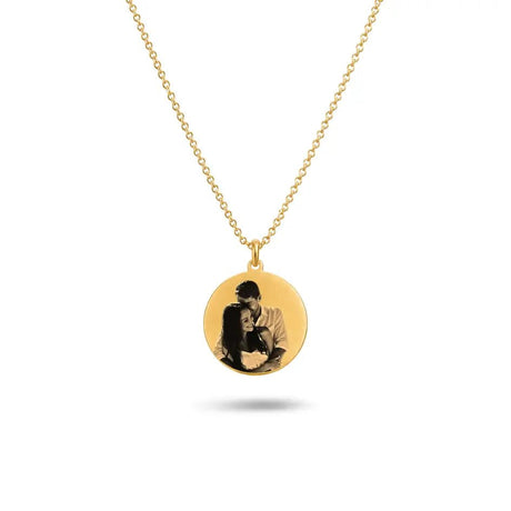 Collana Tonda Acciaio Oro - Foto incisa e Dedica gioiello personalizzato - Yennyslau Store