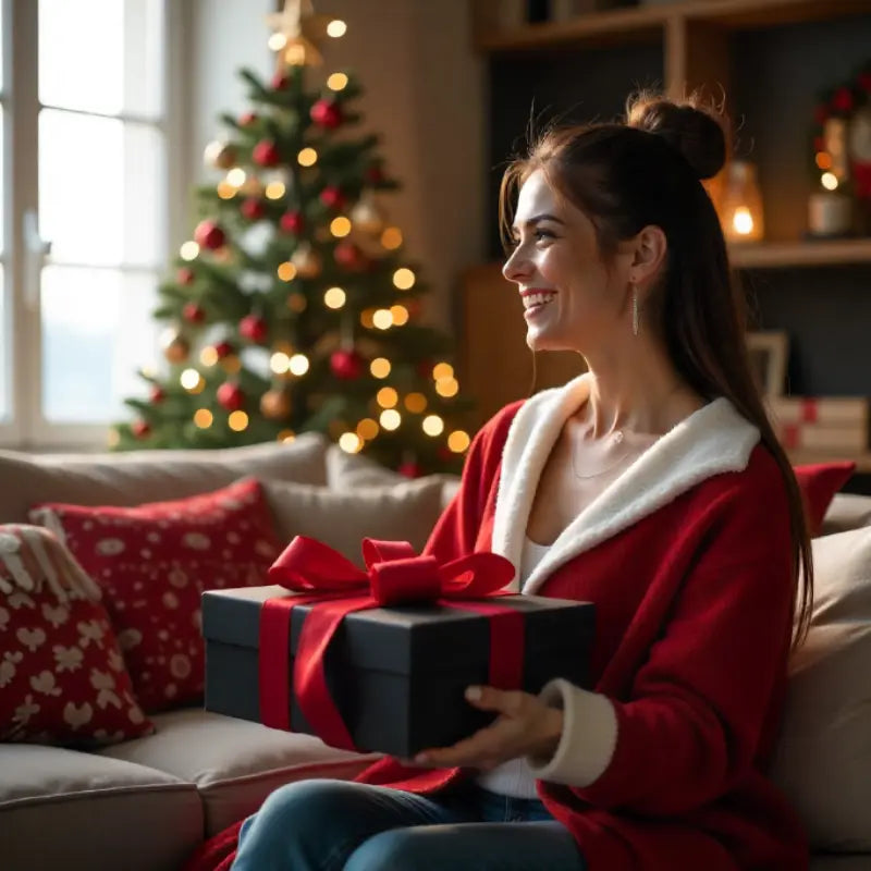 donna felice con regalo di Natale.