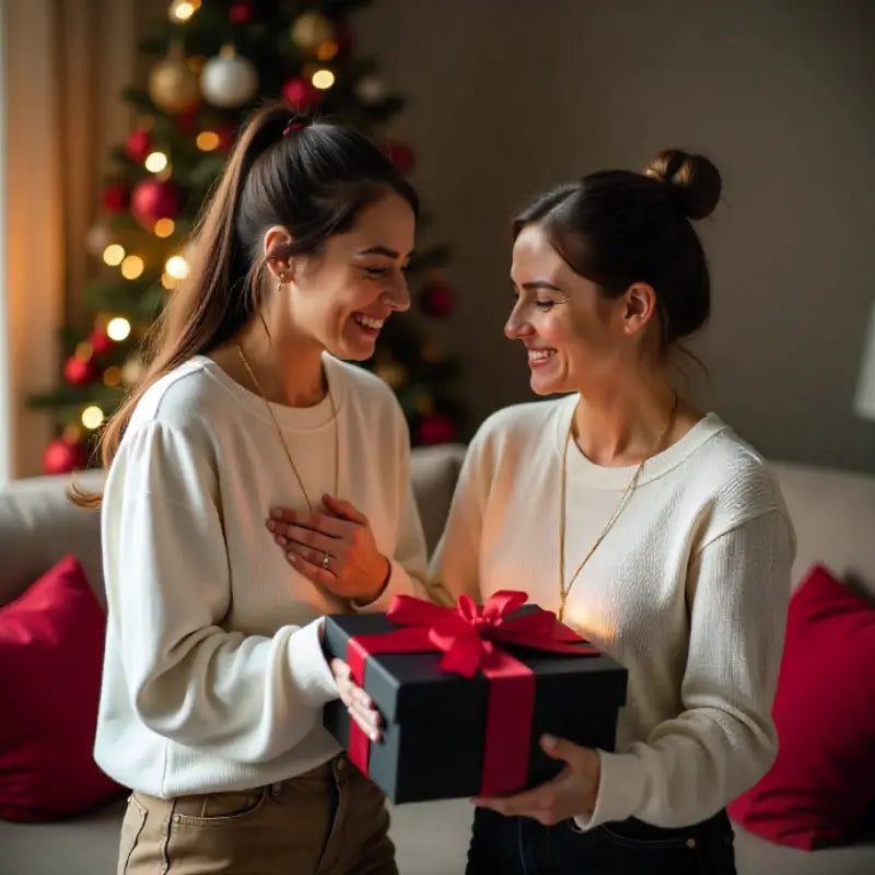 Amiche felici con regalo di Natale.