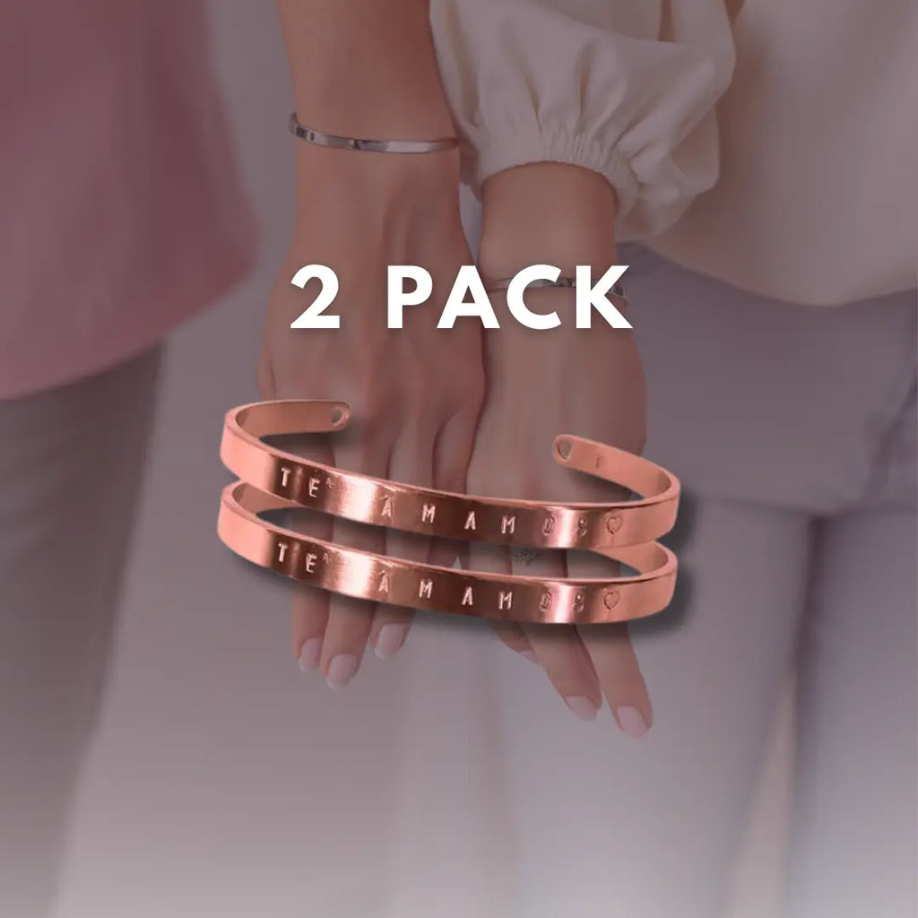 due bracciali rigidi in acciaio inox colore oro rosa 6mm personalizzato con nome, data o dedica. regalo per coppie, amiche, fine di corso