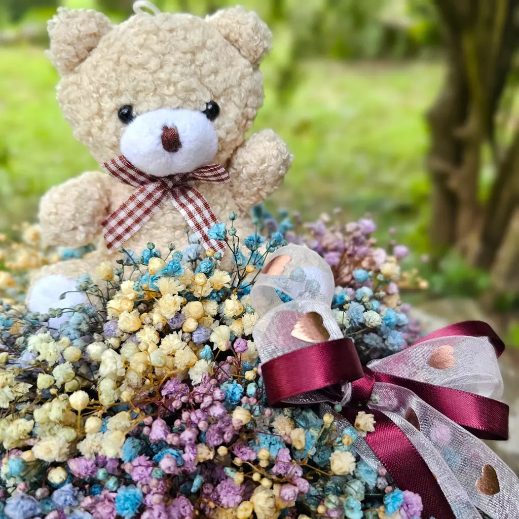 fiori  box regalo con ghypsopile arcobaleno e orsetto idea regalo per donna per qualsiai occasione, regalo personalizzato, yennyslau store