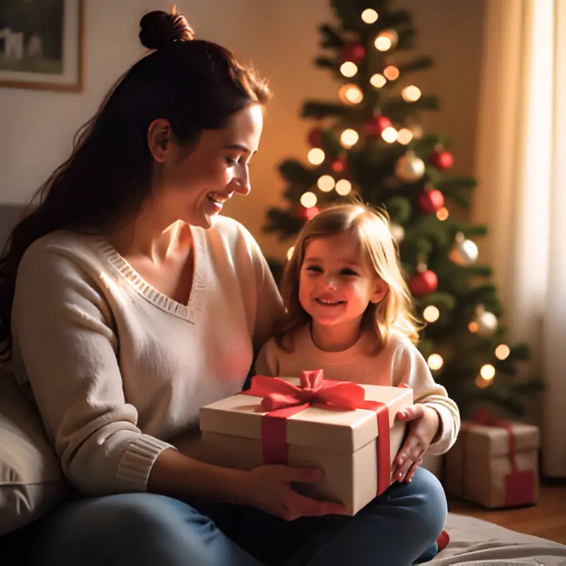 Mamma felice con regalo di Natale.