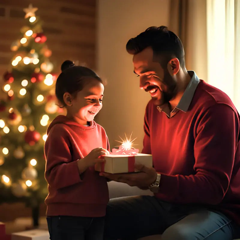 Papà felice con regalo di Natale.