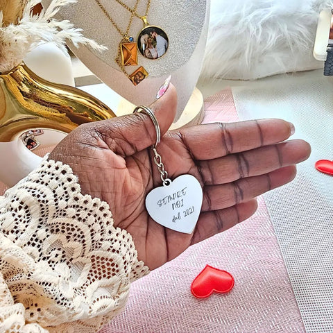 Portachiavi Cuore Acciaio Argento - Incisione Foto e Dedica gioiello personalizzato - Yennyslau Store