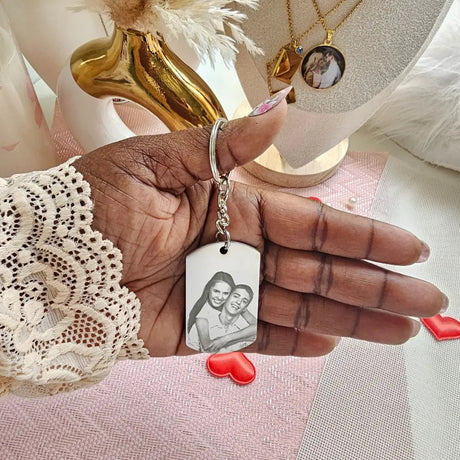 Portachiavi Militare Acciaio Argento - Incisione Foto e Dedica gioiello personalizzato - Yennyslau Store