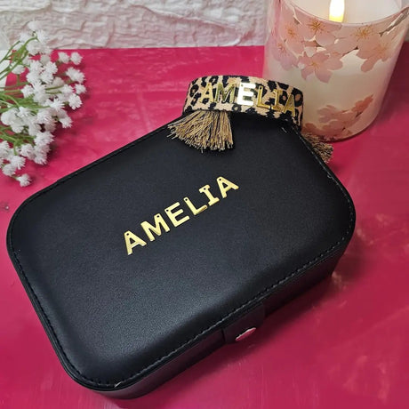 Portagioie Grande Nero Personalizzato con Nome in Oro | Eleganza per i Tuoi Gioielli gioiello personalizzato - Yennyslau Store