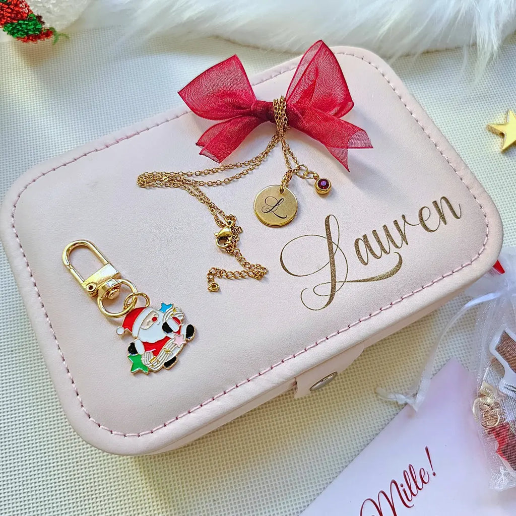 set portagioie rosa e collana personalizzati con nome