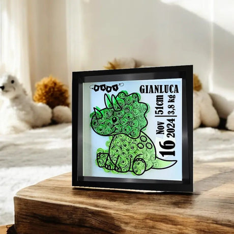 Shadow Box Nera Dinosauro - Nome e Dati Nascita gioiello personalizzato - Yennyslau Store