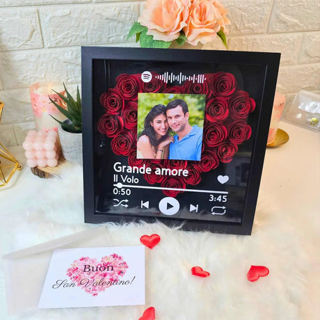 Shadow Box cornice nera personalizzata con Foto e Codice canzone Spotify, regalo personalizzato per occasione speciale, san valentino, natale, anniversario. presentazione regalo elegante inclusa