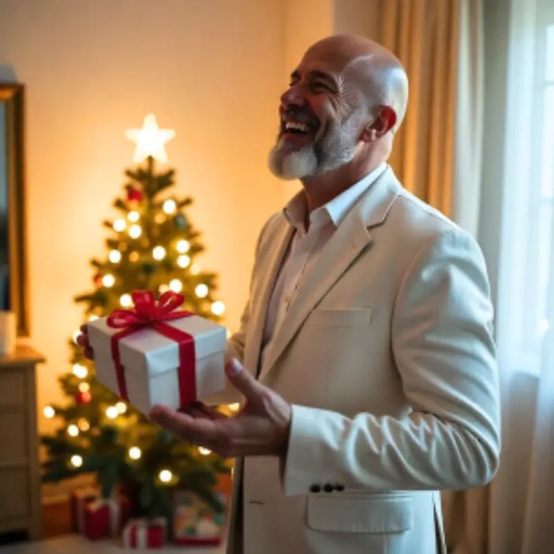 Uomo felice con regalo di Natale.
